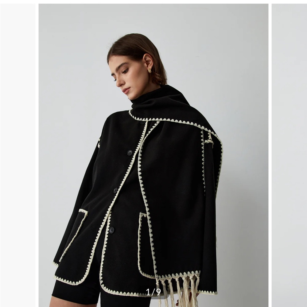 Commense Contrast Trim Jacket with Scarf
